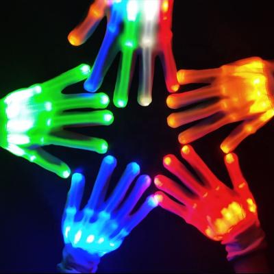 China High Quality Nylon Halloween Glow Lighting Gloves, Finger Lighting Gloves Christmas Gifts Flashing Dance Led Light Up Skeleton Gloves for sale