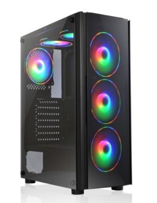 China With Fan High Quality Gaming Computer Case With RGB Fans Tempered Glass Gaming PC Desktop Case for sale