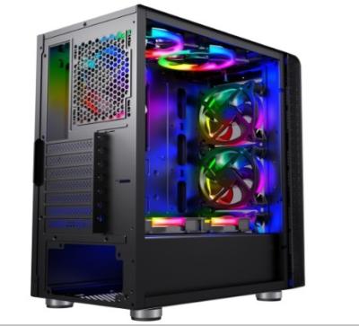 China With Fan High Quality Gaming Computer Case With RGB Fans Tempered Glass Gaming PC Desktop Case for sale