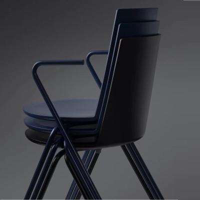 China Hot Selling Eco-friendly Modern Colorful Factory Price Design Steel Legs PP Plastic Chair With Armrest for sale