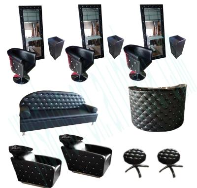 China 2021 Newest Traditional European Style Black Styling Chair Mirror Station Shampoo Chair Set 5 Years Warranty for sale