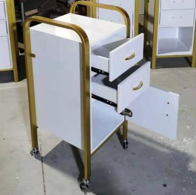 China 2022 Latest White&Gold High Quality Traditional Hairdresser Trolley Pedicure Trolley Manicure Trolley Pedicure Trolley Salon Furniture for sale