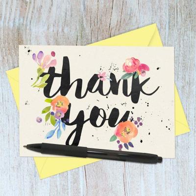 China Europe Hot Sale Romantic Floral Flowers Design Matte Lamination Finish Custom Thank You Card With Envelope for sale