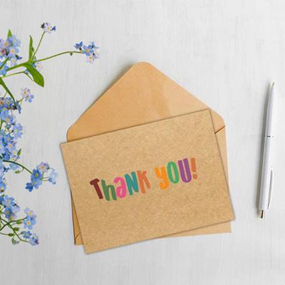 China Eco Friendly Europe Custom Printed Folded Thank You Cards Rainbow Small Business for sale