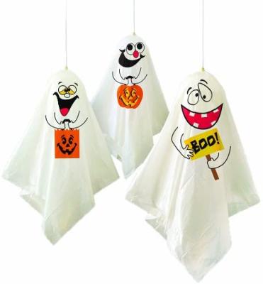 China Custom White PE Material PE Halloween Party Decoration Hanging Ghosts With Balloon for sale