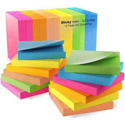 China 6 Colors 12 Inches Wholesale Luminous Self Adhesive 3 x 3 Note Pads 1200sheets Stick Pad Stickies for sale