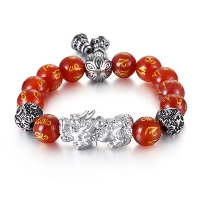 China Anti-allergy custom red stone bead pixiu chinese feng shui bracelet for men for sale