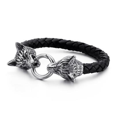 China top selling Anti-allergy custom design wholesale genuine leather wolf animal leather wristband for men for sale