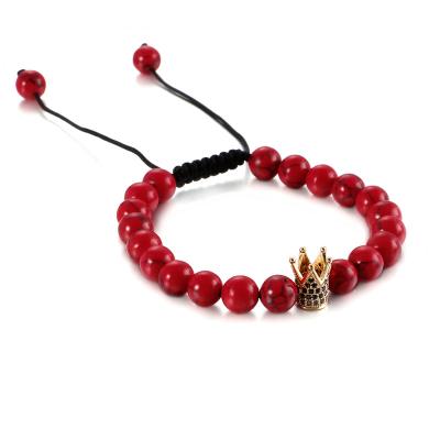 China Anti-Allergy Custom Design Beads Gold Bracelets Crown Adjustable Charm Red Stone Bracelet Natural for sale