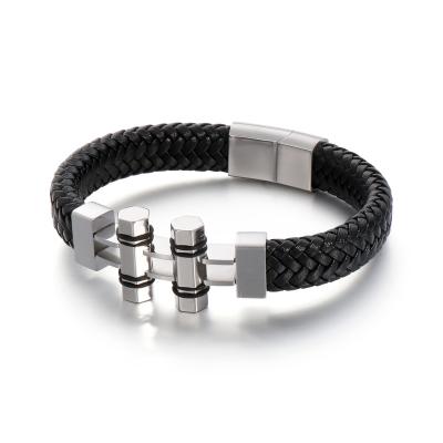 China Leather Anti-allergy Stainless Steel Fashion Jewelry Custom Cowhide Braided Men Bracelet for sale