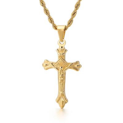 China Anti-allergy Stainless Steel Jesus Custom Design Golden Christian Cross Crucifix for sale