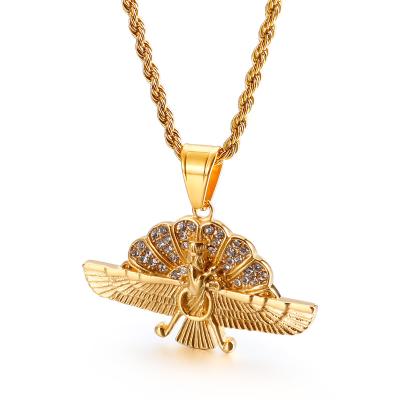 China Hot Selling Anti-allergy Stainless Steel Gold Peacock Custom Design Bird Animal Pendant For Men for sale