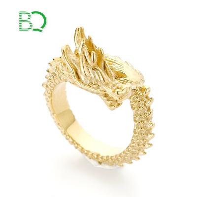 China Hot Sale Stainless Steel Finger Jewelry Nickel Free Adjustable Gold Plated Mens Animal Dragon Ring for sale