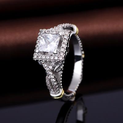 China Nickel And Lead Free Cheap Price Micro Paved AAA Grade Cubic Zircon Square Cut White Crystal Engagement Rings For Women for sale