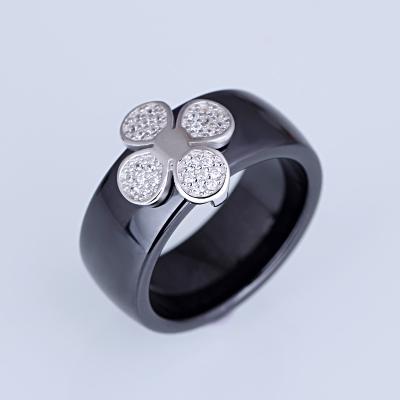 China Fashion Jewelry Silver Wide Band Ceramic Rings With Stones For Women for sale