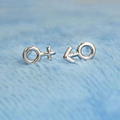 China Environmental Friendly Daily Wear Sterling Silver Male And Female Symbol Stud Earrings for sale