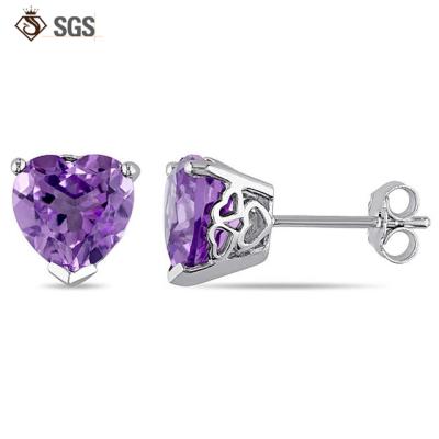 China Fashionable Amethyst Stud Heart Shape Sterling Silver Earring Factory Porcelain for sale