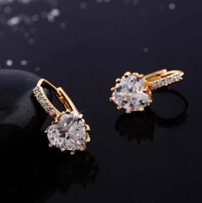 China Lead And Nickel Free High Quality Gold Plated Heart Shape AAA Grade Cubic Zircon Clip On Earrings For Girls for sale