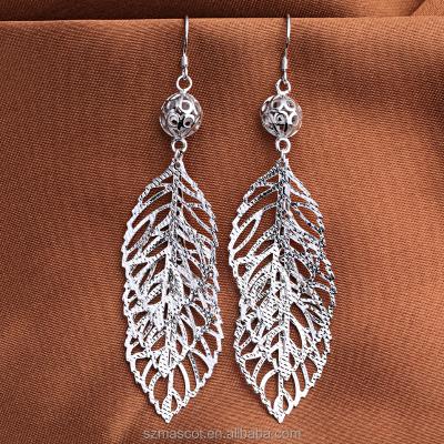 China 925 Sterling Silver Filigree Leaf French Thread Environmental Friendly Earrings For Women for sale