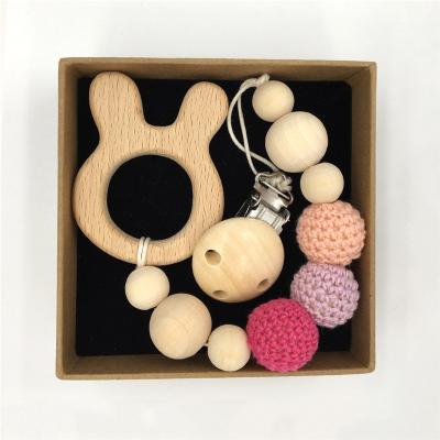 China Entertainment toys animal pacifier chain cartoon beech molars anti-drop pacifier chain wooden pacifier chain for sale