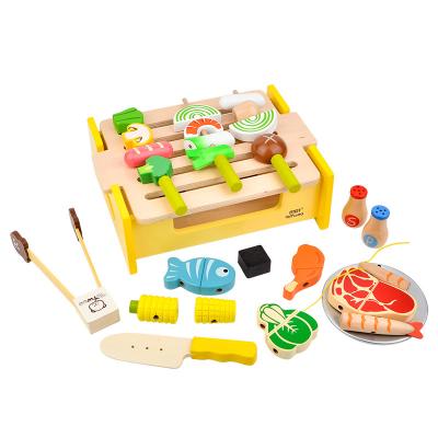 China Preschool Toy Wooden Cooking Set Toy Preschool Toy Kitchen Cookware Boys and Girls Cookware Cutlery Children's Imaginary Imaginary BBQ Set Gifts for sale