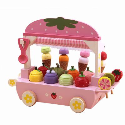 China Educational Toy New Wooden Simulation Ice Cream Truck Children Play House Ice Cream Tree Boys And Girls Toys Birthday Gift for sale