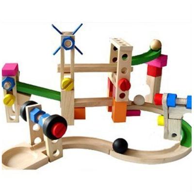 China Wooden Slot Toy Ball Roller Coaster Children's Toys Roller Coaster Track Blocks Educational Wooden Intellectual Early Rail Car for sale