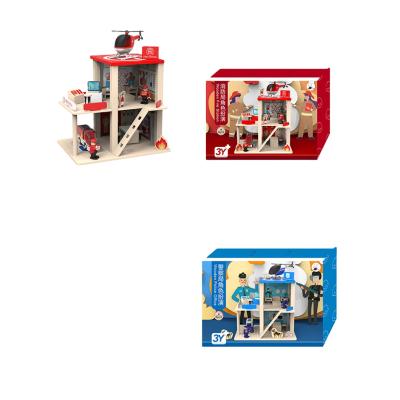 China Funny Doctor Plays Set Children's Playhouse Car Park Role Play Simulation Police Department Fire Department To Build Early Education Educational Wooden for sale