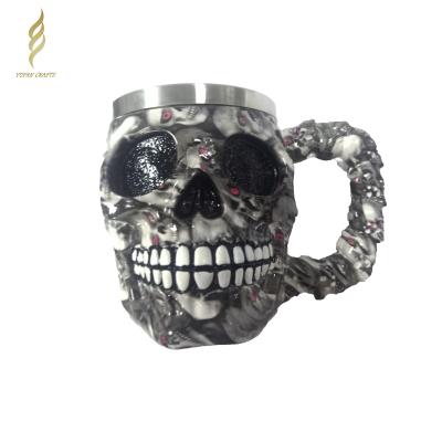 China 2021 New Design Halloween Cup 3D Stainless Steel Cup Resin Skull Viable Skeleton Beer Mug for sale