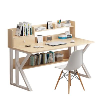 China Simple White Modular Steel Convertible Metal Modern Home Work Table Office Computer Table Wood Desk With Shelf for sale