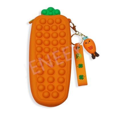 China Simple Silicone Relax Bubble Pop Pencil Case Snap Stationery Storage Bag Busy Person Sensory Toys for sale