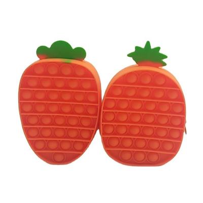 China Fashion New Arrival Silicone Carrot Pineapple Shape Purse Pushing Noise Bubbles Bag Single Snap Doll Busy Person Handbag Sensory Toys for sale