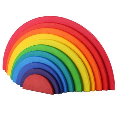 China Educational Toy Wooden Rainbow Stacking Interlocking Puzzle Blocks Tunnel Stacking Game Building Creative Color Shape Matching Jigsaw Learning Toy for sale