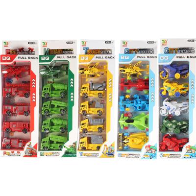 China Ride On Toy 5 Pack Pull Back Cars Trucks Toy Kit Friction Powered Diecast Vehicle Playset Push Go Forward Drag Car Rear Model Toys Game Gift for sale