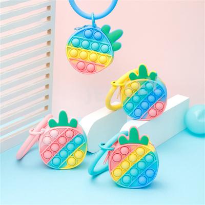 China Silicone Rainbow Pineapple Push Noise Bubble Purse Shaker Toys Invent Cosmetic Bubble Dimple Storage Bags Single Antistress Purse Bag Snap for sale