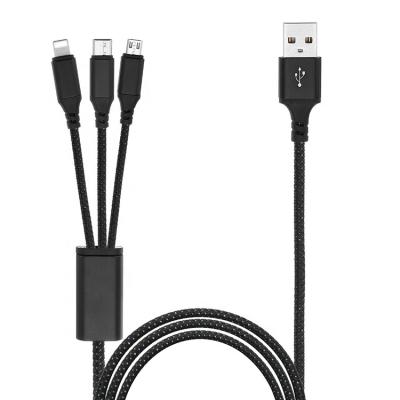 China Mobile Phone Types 2.4A Nylon Braided Fast Charging 3 In 1 USB Data Cable MFi Charging Cable Type C Multi USB Cable For Mobile Phone for sale