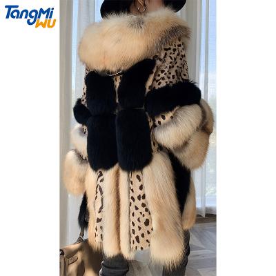 China Donna Pelliccia Ladies Fur Jacket Patchwork Fox Fur Coat Women Anti-Wrinkle TMW Luxury Brown Real Mink Long Fur Splicing Fox Fur Coat With Hooded for sale