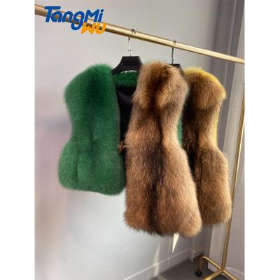 China Breathable Finland imports genuine luxury clothing ladies fur sleeves coat jacket vest color block real fur shawls fox fur vest for sale