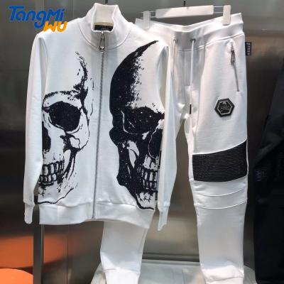 China TMW EU Size Breathable Fashion Jogger Worked Out Printed Full Zipper Hooded Sweatsuit Men Faux Stone Tracksuit Two Piece Set for sale