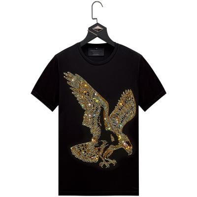 China Hot Selling Custom Made Anti-Wrinkle Summer Mercerized Cotton T-shirt Men Eagle Printing Casual Rhinestone Tees for sale