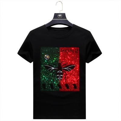 China wholesale custom Anti-wrinkle cotton design fashion short sleeves animal stings bees printing rhinestone men's graphic T-shirt for sale