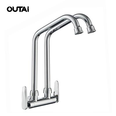 China Thermostatic Faucets Easy Install To Pass Chrome Plated Wall Mounted Double Handle Large Kitchen Sink Faucet for sale