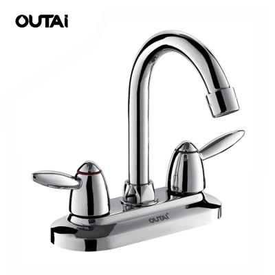 China Metered Faucets Fashion Style Easy Clean Double Handle Fixtures Chrome Bathroom Basin Faucet for sale