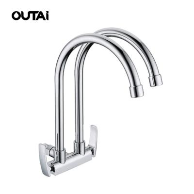 China Metered Faucets Double Pipe Body Brass Wall Mounted Sanitary Ware Single Cold Bathroom Faucet for sale