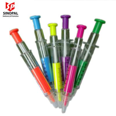 China Promotional Markers & 2021 hot sale 2 highlighter bars in 1 syringe shape ball pen with highlighter bar for promotion for sale