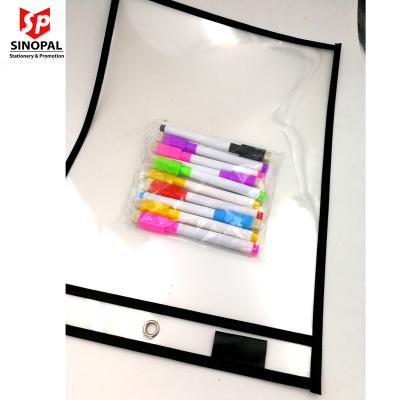 China Writing Exercise and Paper Organization 30 Pcs Pack Clear Transparent PET Reusable Dry Erase Pouches with Marker Holder and Markers for sale