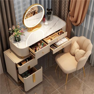 China Nordic modern dressing table with mirror and stool for bedroom dressing table with 3 LED light effect reflect iron gold dresser for sale