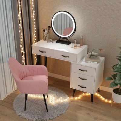 China Nordic modern dressing table with mirror and stool for bedroom dressing table with 3 LED light effect reflect iron gold dresser for sale