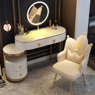 China Nordic modern dressing table with mirror and stool for bedroom dressing table with 3 LED light effect reflect iron gold dresser for sale