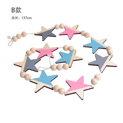 China MDF Nordic style wooden beads stars hanging strings girls heart wall decoration equipment creative home soft collocation for sale